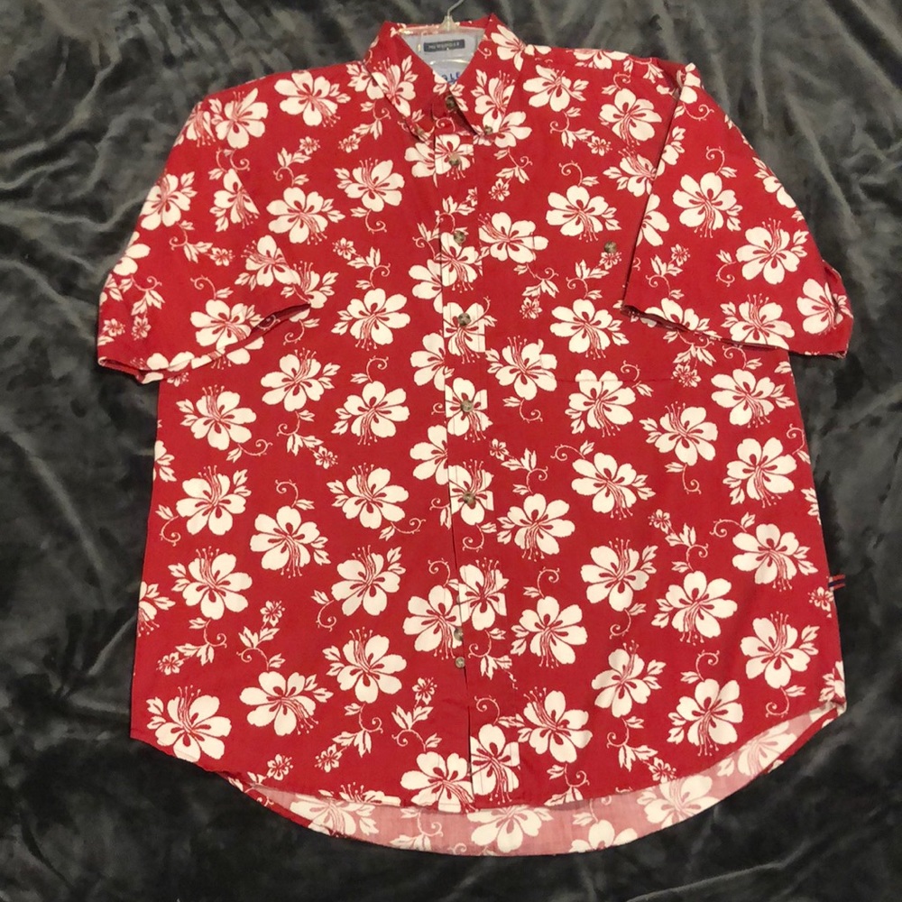 Bugle Boy Size M Red Hawaiian Shirt resort wear